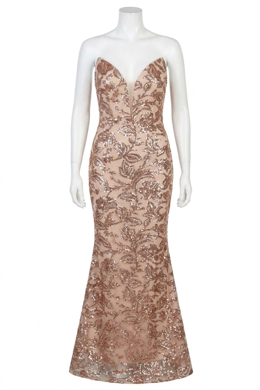 NEW AMARRA embellished fitted sequin pattern gown in rose gold